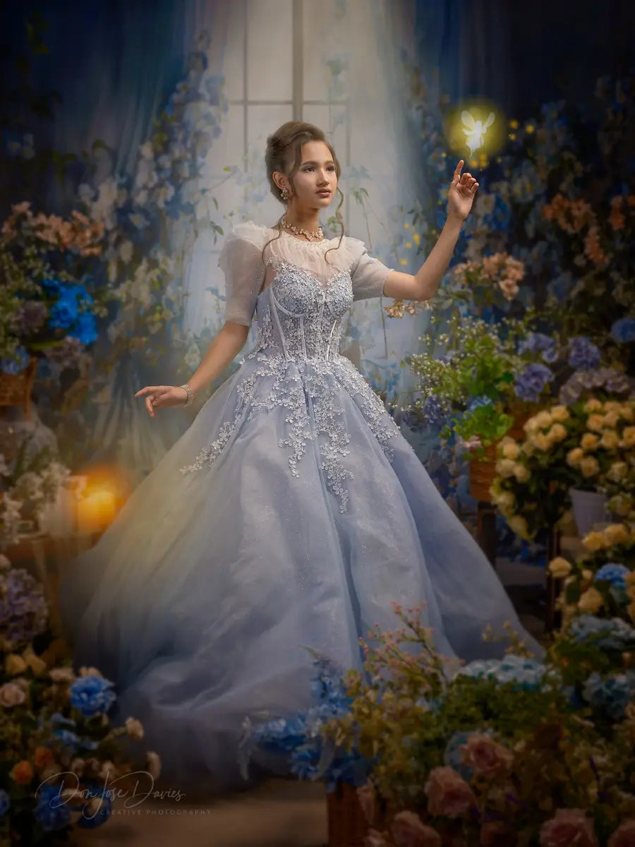 Kate Blue Flower Curtain Window Room Spring Backdrop Designed by Emetselch