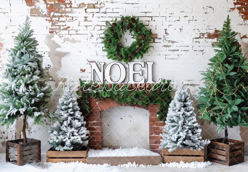 Kate Christmas Tree Noel Wreath Fireplace Backdrop Designed by Patty Roberts
