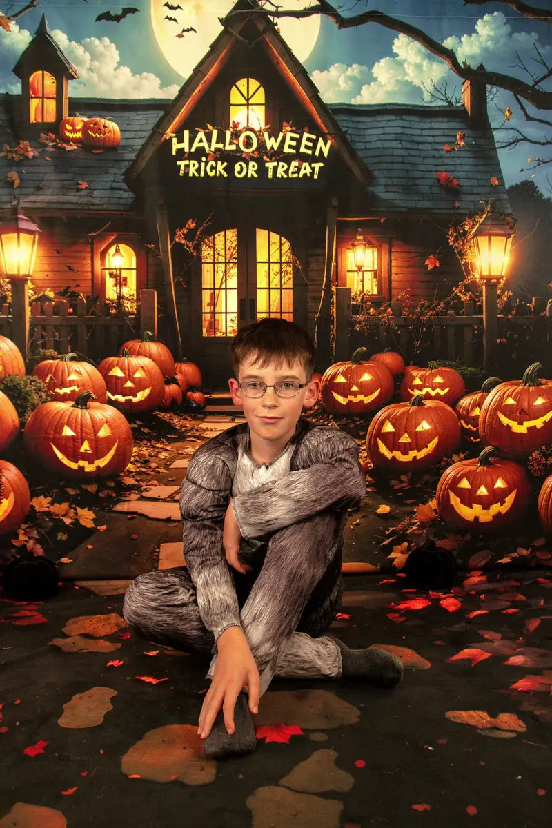 Kate Halloween Outdoor Forest Pumpkin Cottage Backdrop Designed by Emetselch