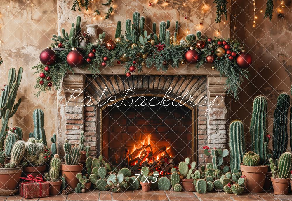 Kate Retro Wall Christmas Cactus Fireplace Backdrop Designed by Emetselch