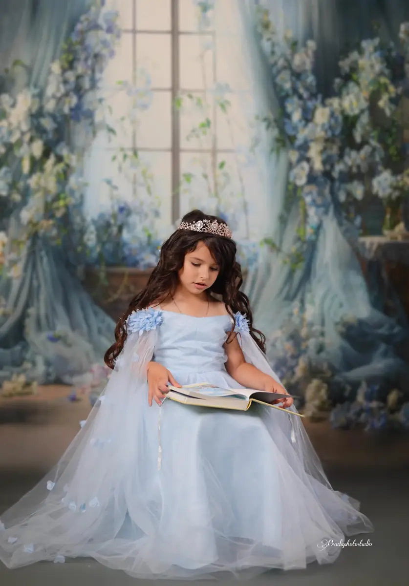 Kate Blue Flower Curtain Window Room Spring Backdrop Designed by Emetselch