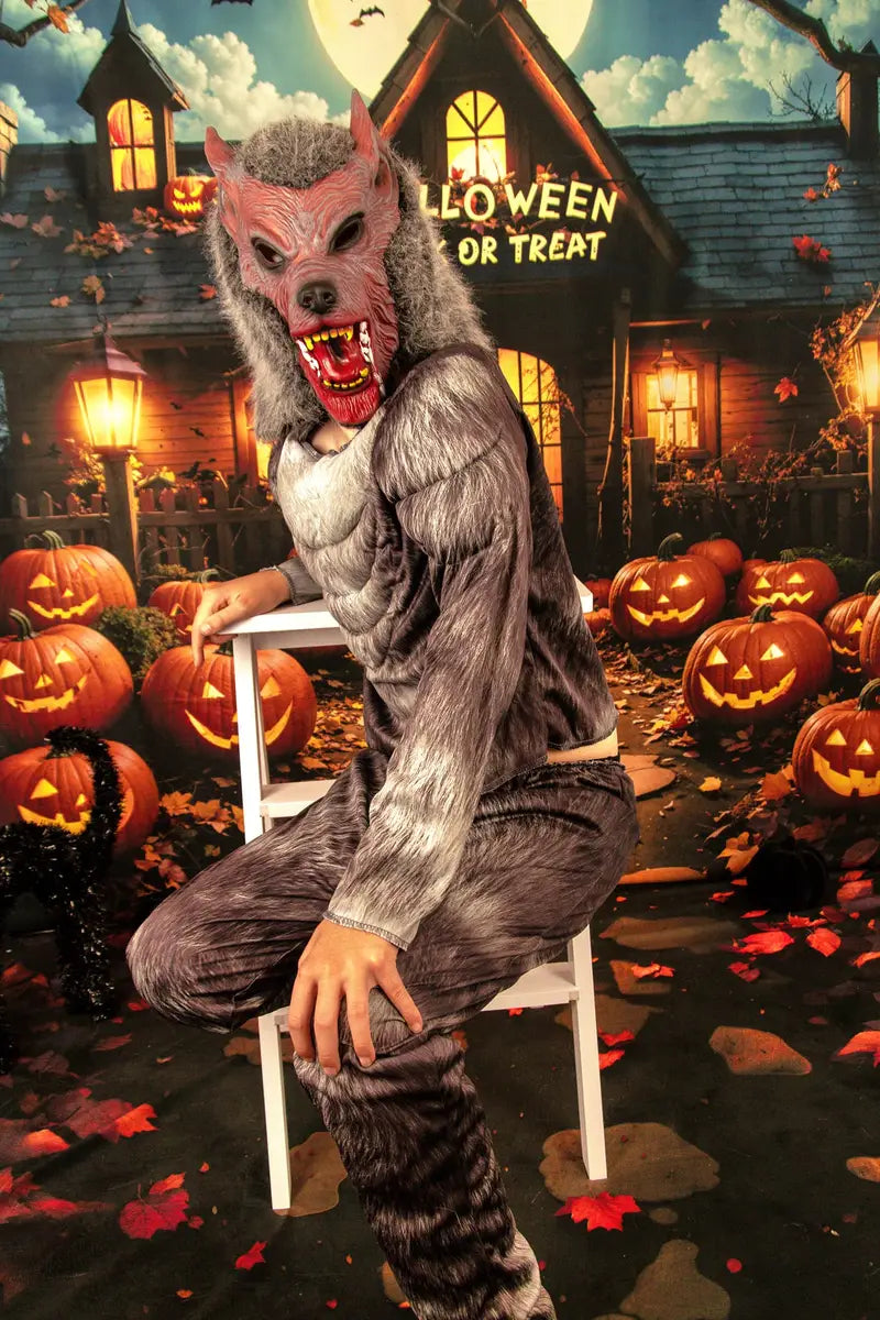 Kate Halloween Outdoor Forest Pumpkin Cottage Backdrop Designed by Emetselch