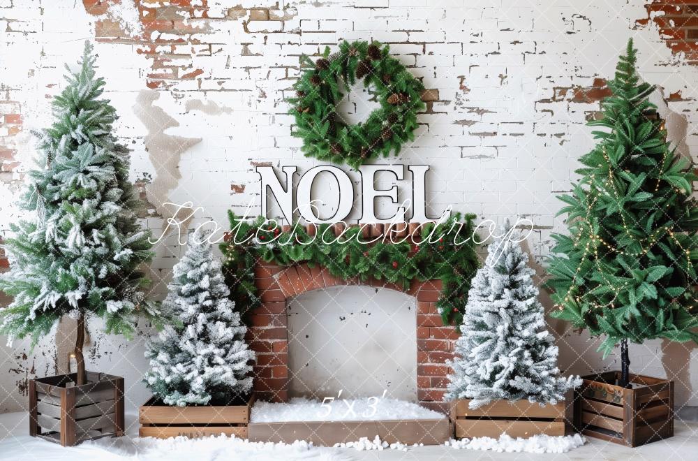 Kate Christmas Tree Noel Wreath Fireplace Backdrop Designed by Patty Roberts