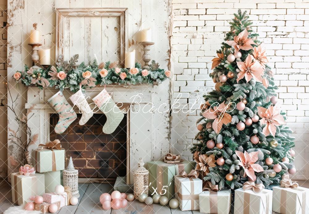 Kate Christmas Tree Fireplace Stockings Backdrop Designed by Patty Roberts