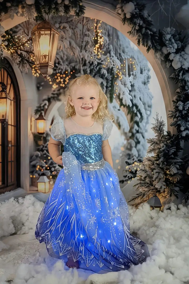 Kate Winter Retro White Flower Christmas Arch Hallway Backdrop Designed by Emetselch