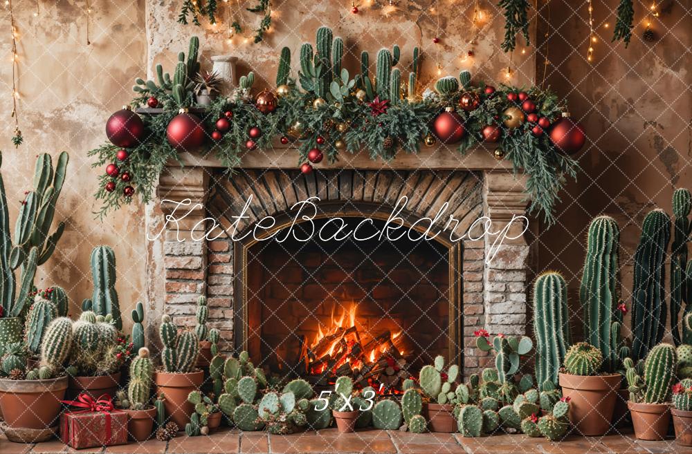 Kate Retro Wall Christmas Cactus Fireplace Backdrop Designed by Emetselch