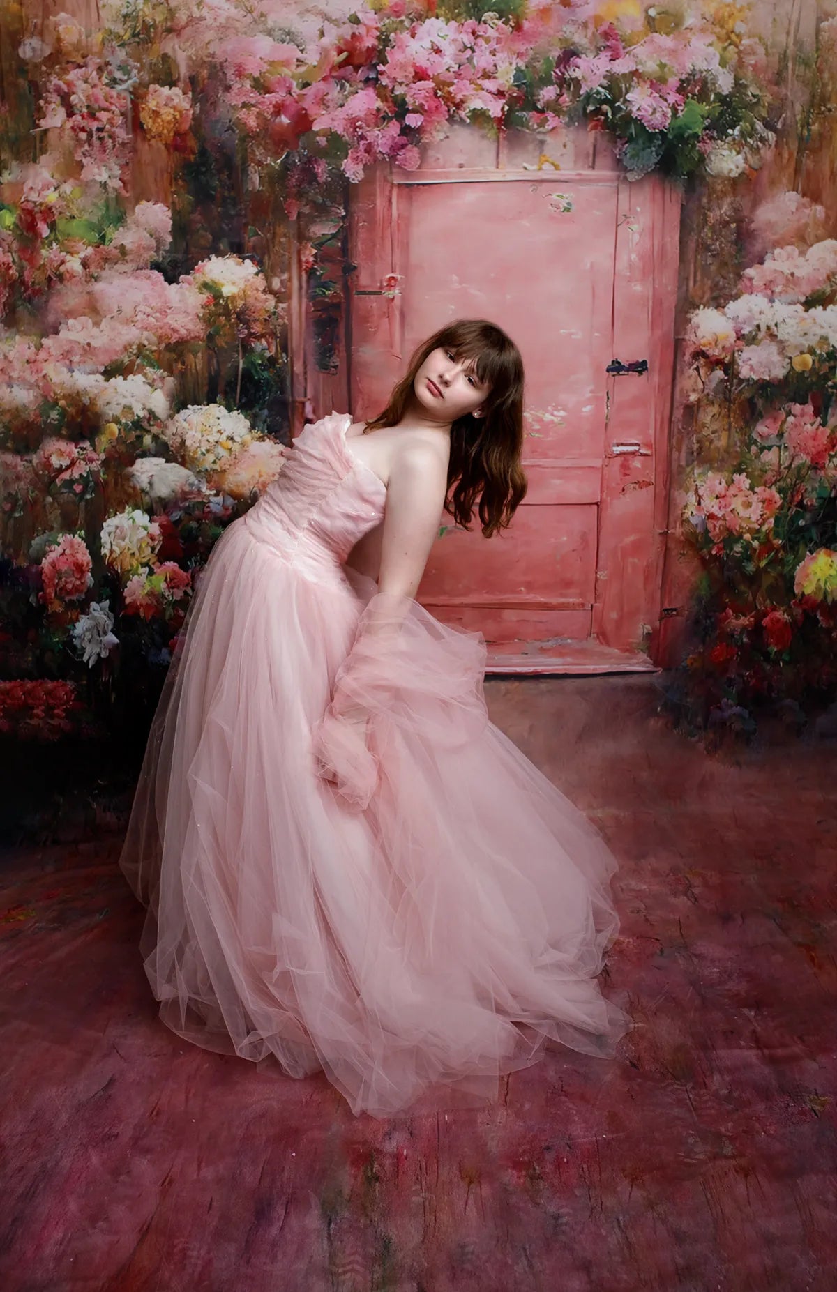 Kate Spring Retro Painting Blooming Flower Door Backdrop for Photography
