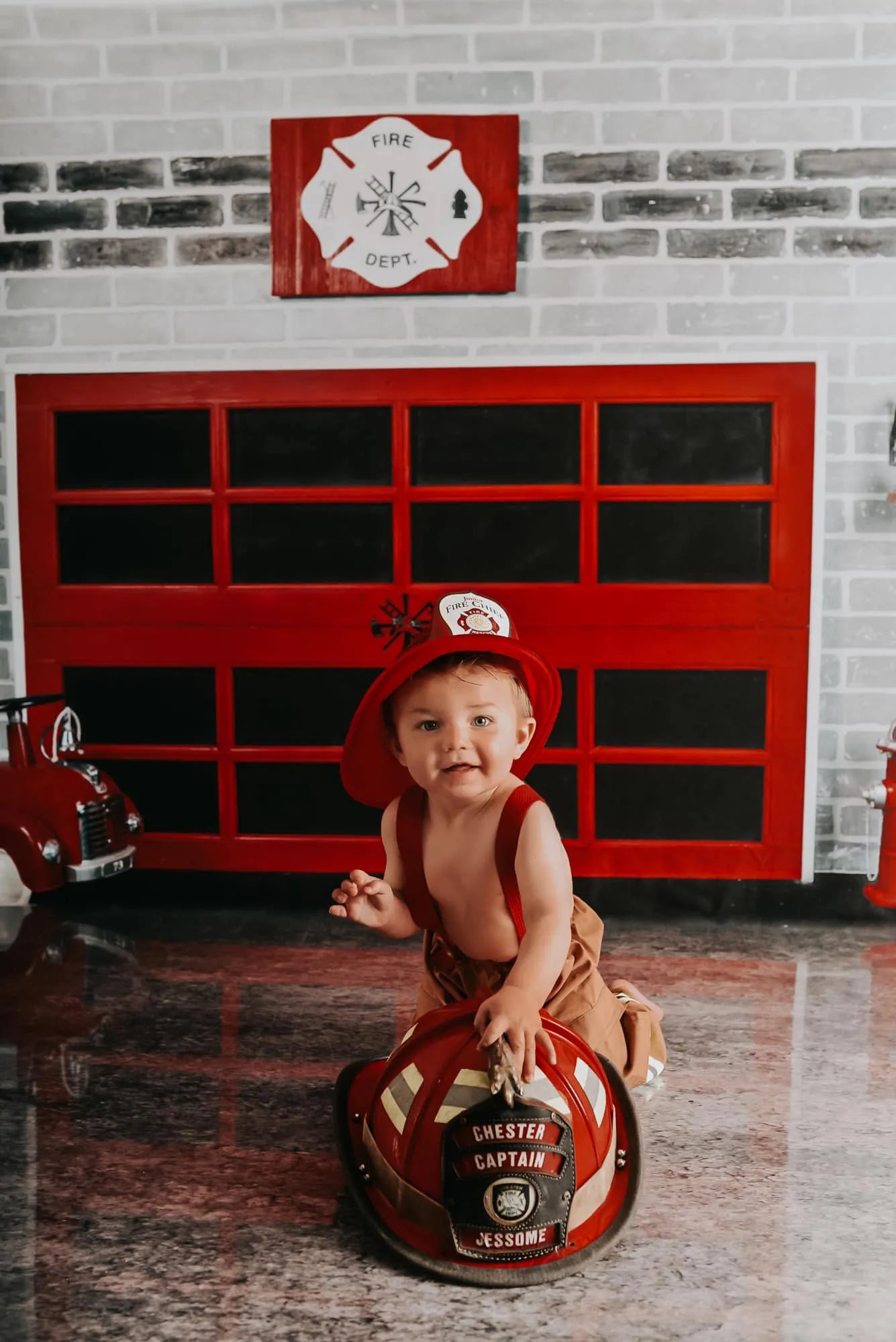 Kate Fire Station Backdrop Fire Fighting Brick designed by Arica Kirby - Purezens