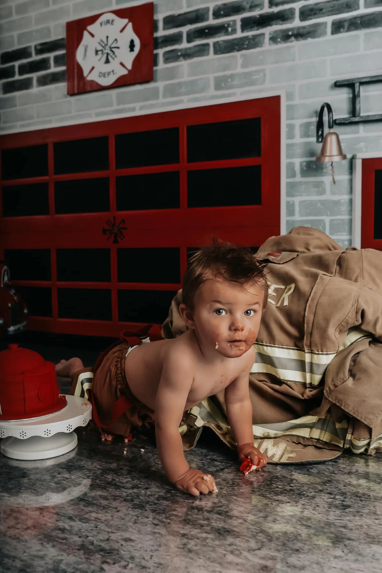 Kate Fire Station Backdrop Fire Fighting Brick designed by Arica Kirby - Purezens