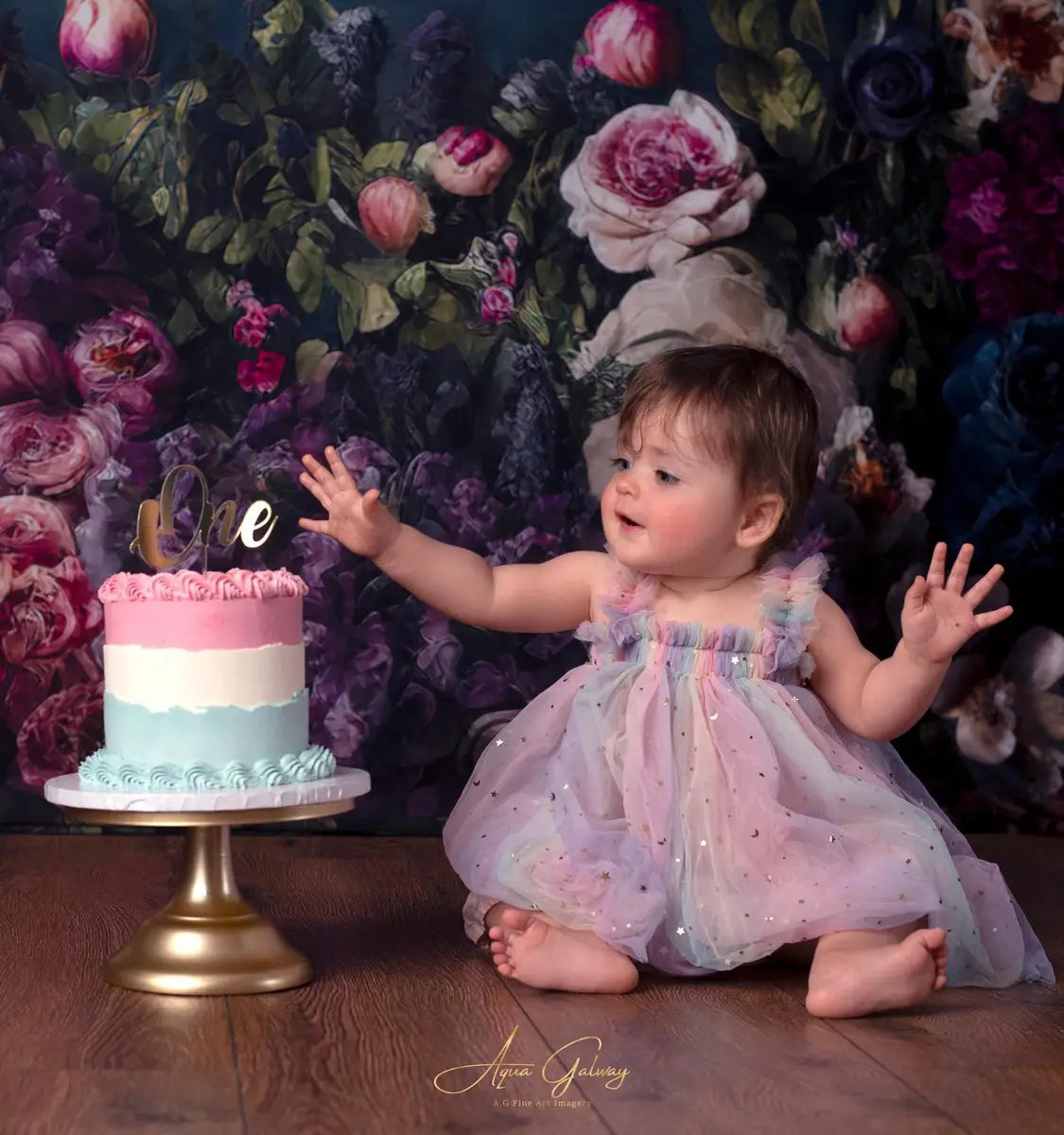 Kate Spring Fine Art Oil Painterly Floral Dark Teal Backdrop Designed by Mini MakeBelieve