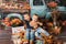 Kate Autumn Truck Golden Leaves Old House Backdrop Designed by Chain Photography
