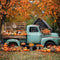 Kate Autumn Truck Golden Leaves Old House Backdrop Designed by Chain Photography