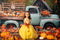 Kate Autumn Truck Golden Leaves Old House Backdrop Designed by Chain Photography