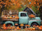 Kate Autumn Truck Golden Leaves Old House Backdrop Designed by Chain Photography