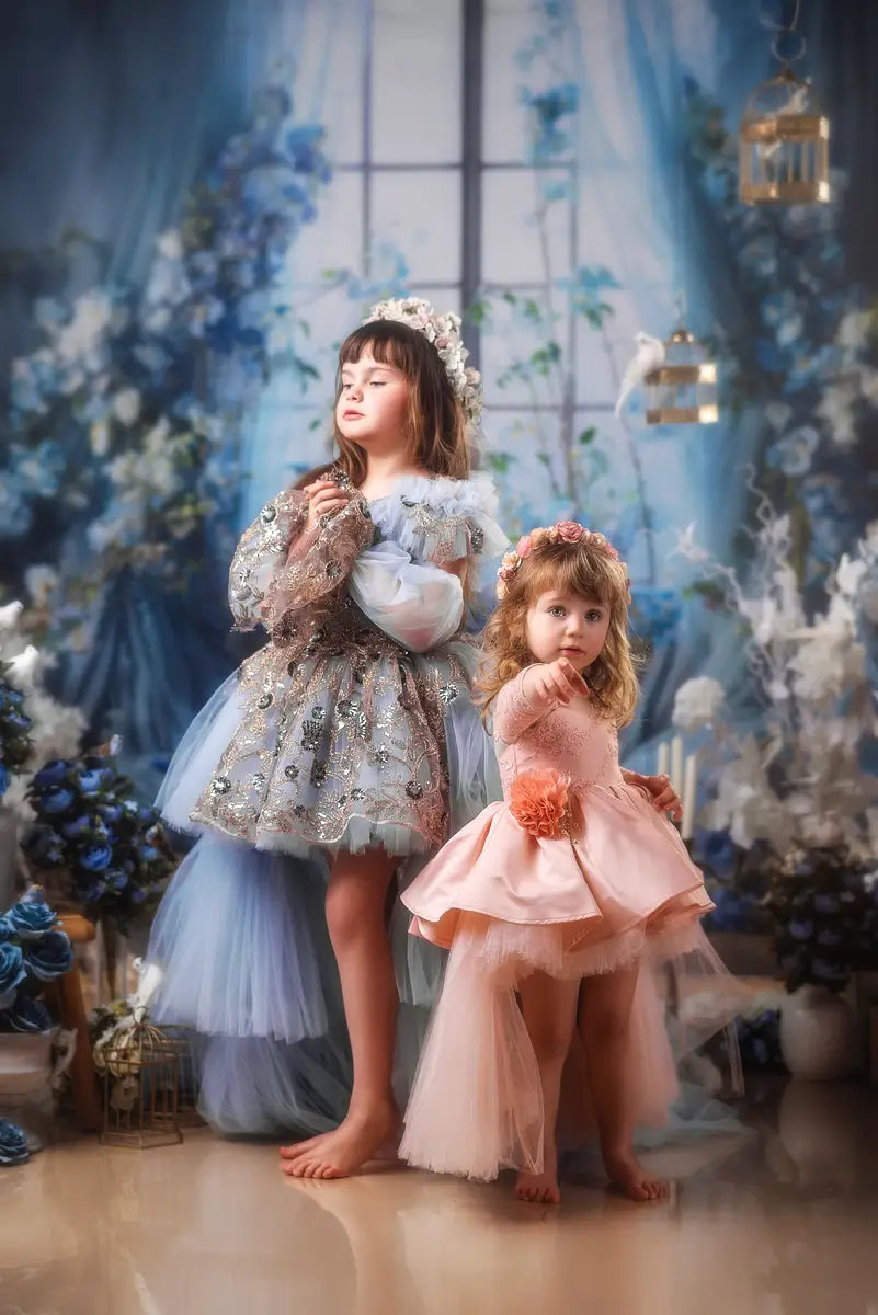 Kate Blue Flower Curtain Window Room Spring Backdrop Designed by Emetselch
