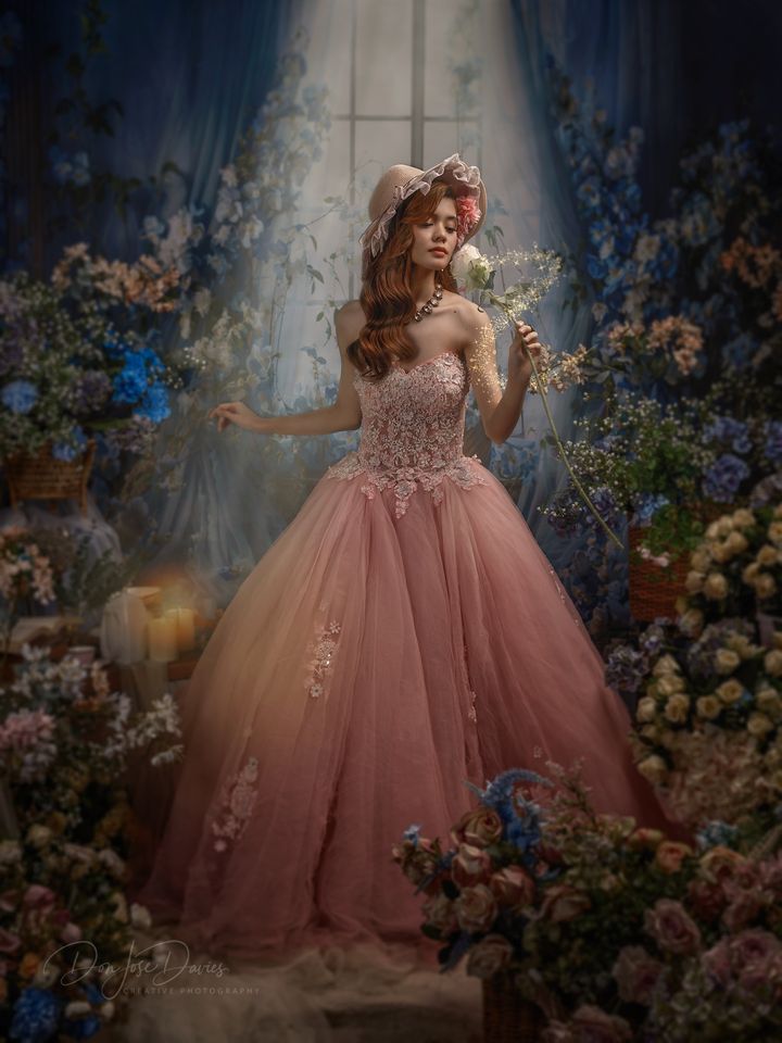 Kate Blue Flower Curtain Window Room Spring Backdrop Designed by Emetselch