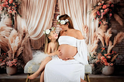 Kate Boho Reed Pink White Flower Beige Curtain Brick Wall Backdrop Designed by Emetselch