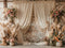 Kate Boho Reed Pink White Flower Beige Curtain Brick Wall Backdrop Designed by Emetselch