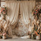 Kate Boho Reed Pink White Flower Beige Curtain Brick Wall Backdrop Designed by Emetselch
