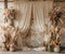 Kate Boho Reed Pink White Flower Beige Curtain Brick Wall Backdrop Designed by Emetselch