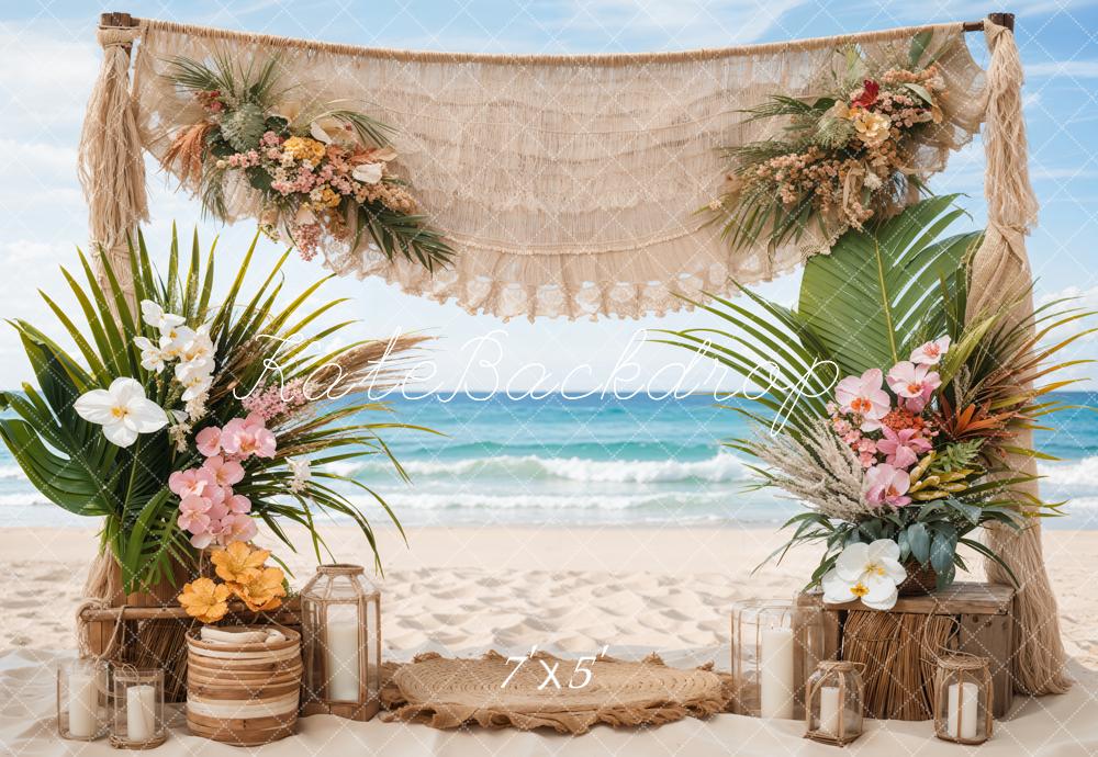 Kate Summer Boho Sea Beach Wedding Colorful Floral Door Backdrop Designed by Emetselch