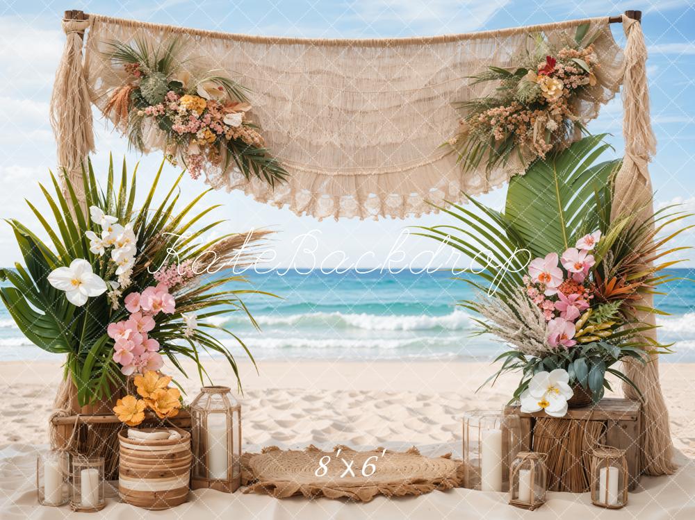 Kate Summer Boho Sea Beach Wedding Colorful Floral Door Backdrop Designed by Emetselch