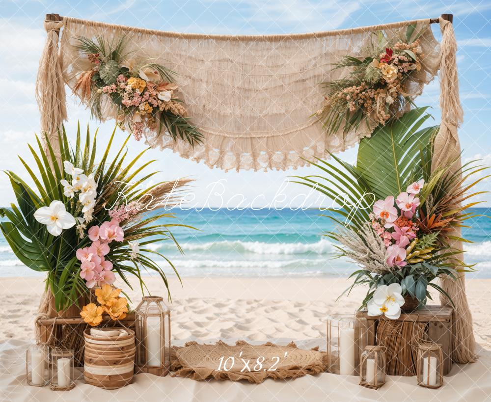 Kate Summer Boho Sea Beach Wedding Colorful Floral Door Backdrop Designed by Emetselch