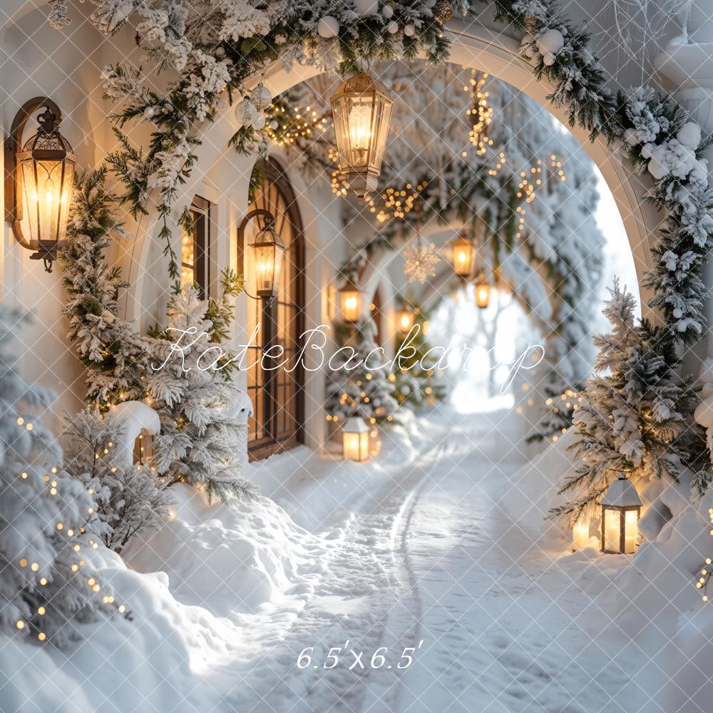Kate Winter Retro White Flower Christmas Arch Hallway Backdrop Designed by Emetselch