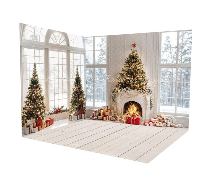 Kate Christmas Trees Fireplace Gifts Arched Window Room Set