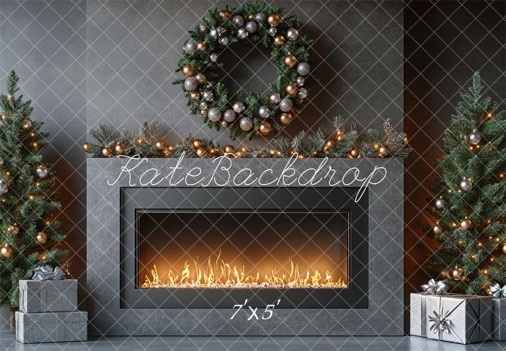 Kate Christmas Luxury Gray Fireplace Backdrop Designed by Mini MakeBelieve
