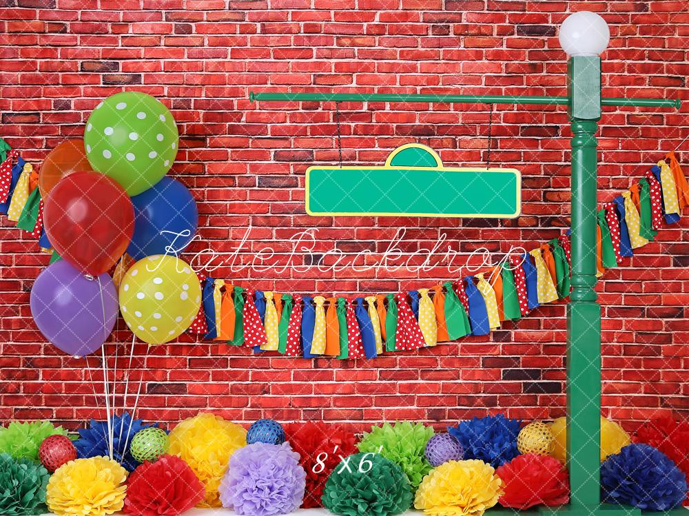 Kate Brick Wall with Colorful Balloons Backdrop for Photography