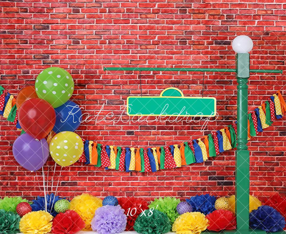 Kate Brick Wall with Colorful Balloons Backdrop for Photography