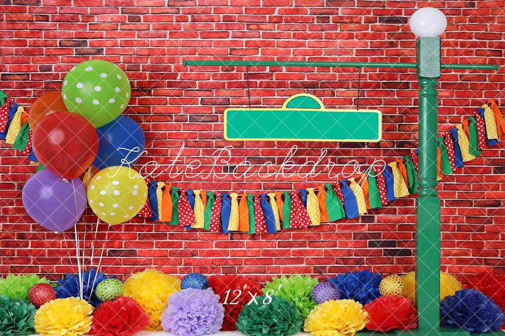 Kate Brick Wall with Colorful Balloons Backdrop for Photography
