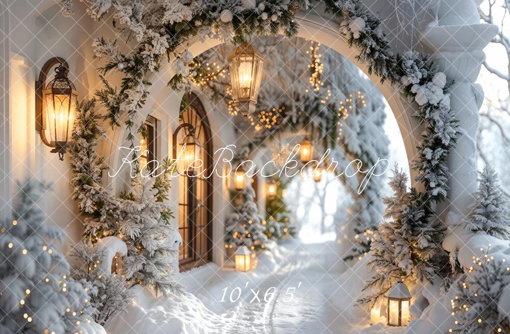 Kate Winter Retro White Flower Christmas Arch Hallway Backdrop Designed by Emetselch