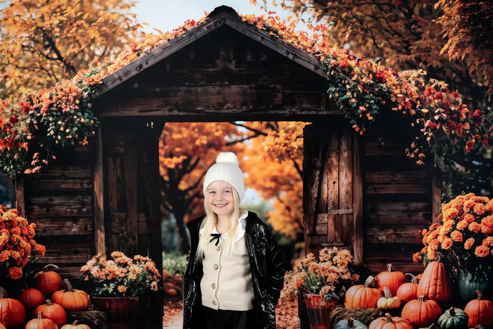 Kate Fall Forest Pumpkin Brown Barn Door Backdrop Designed by Emetselch