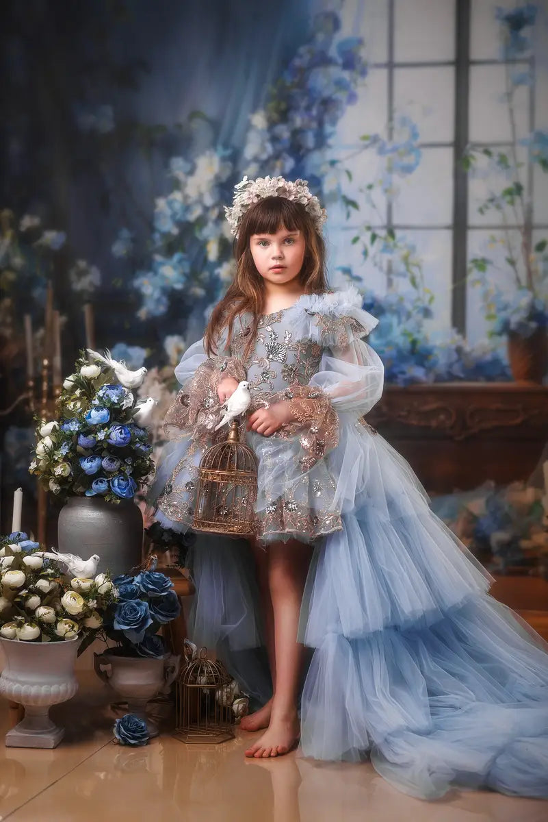 Kate Blue Flower Curtain Window Room Spring Backdrop Designed by Emetselch