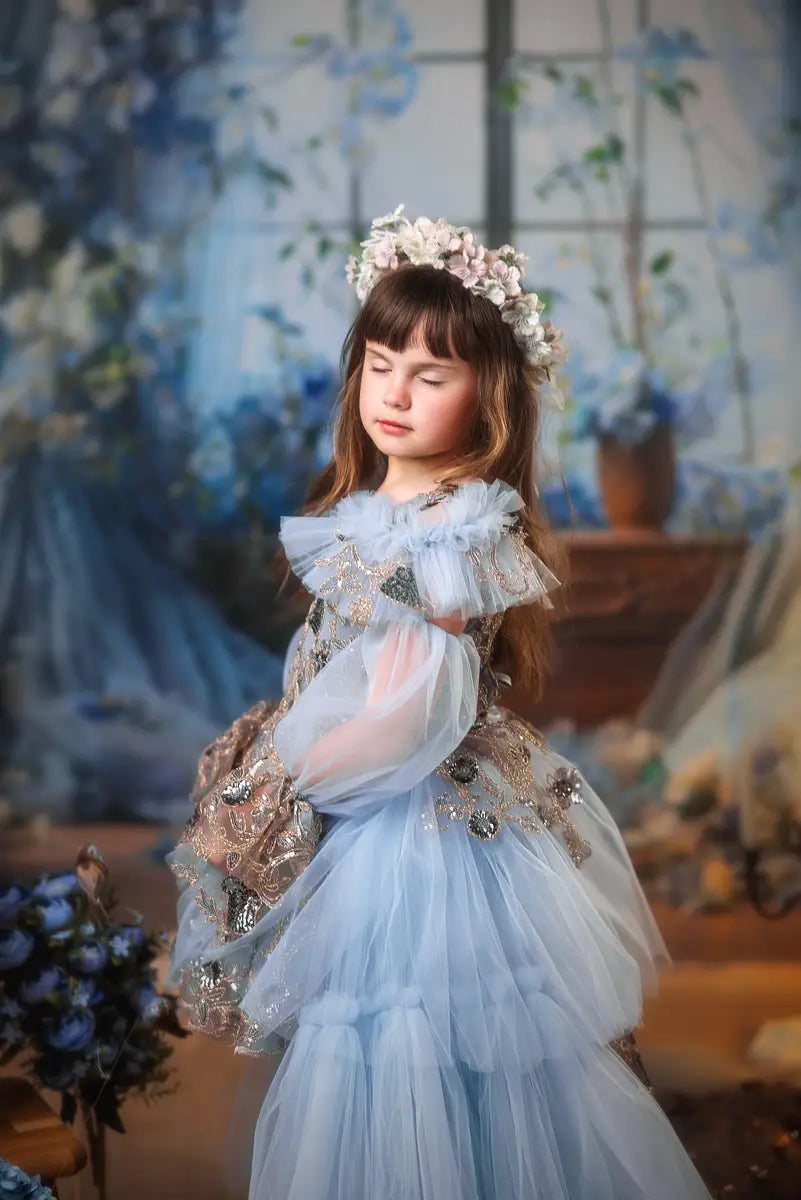 Kate Blue Flower Curtain Window Room Spring Backdrop Designed by Emetselch