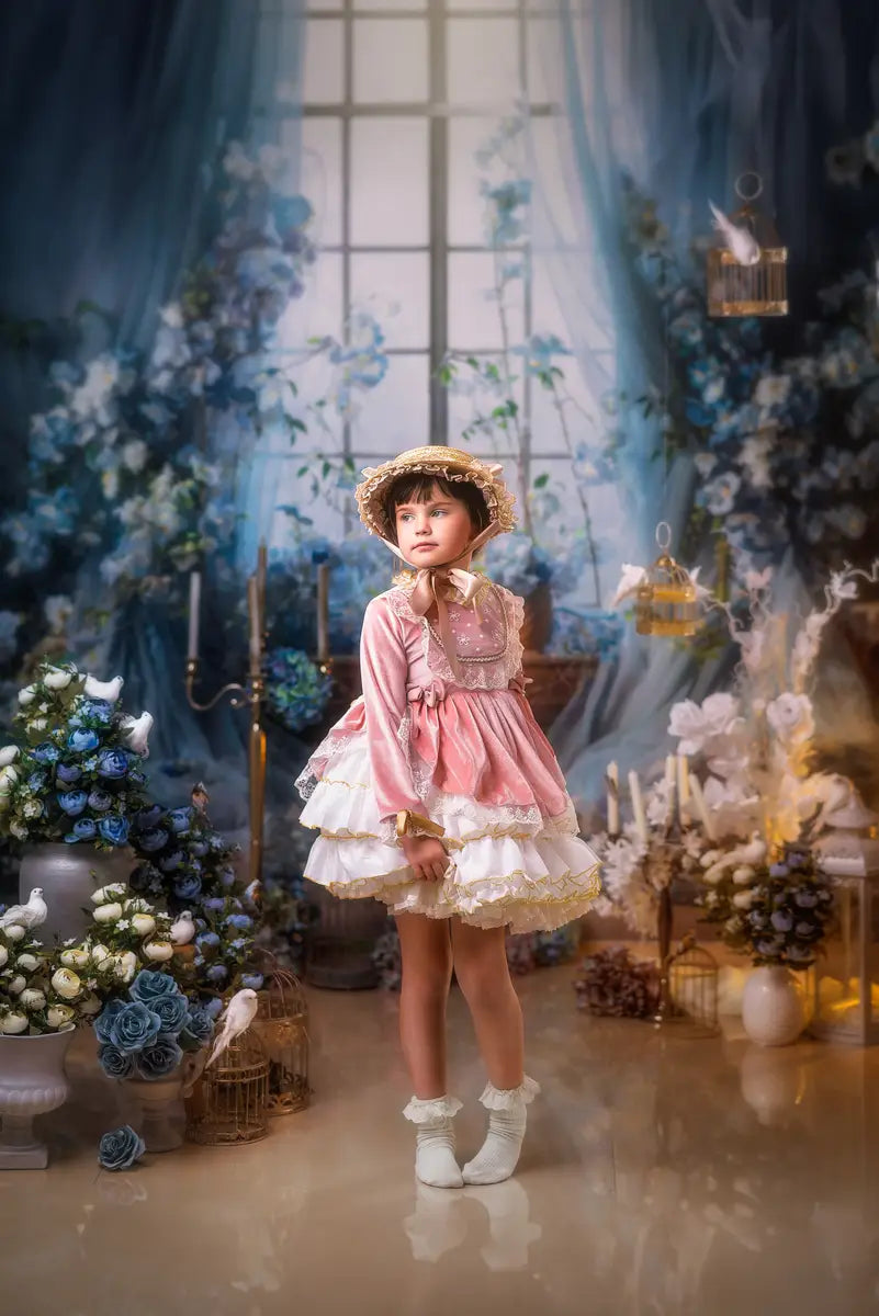 Kate Blue Flower Curtain Window Room Spring Backdrop Designed by Emetselch