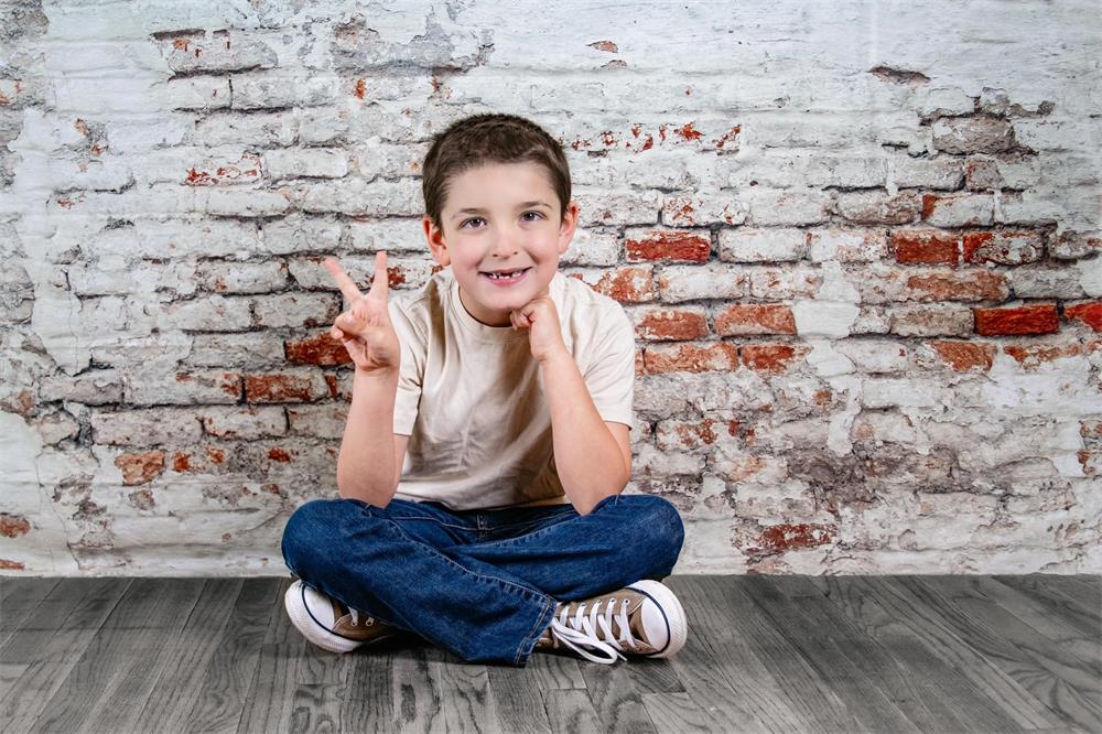 Kate Damaged Brick White Wall  Backdrop for Photography Designed by Pine Park Collection - Purezens