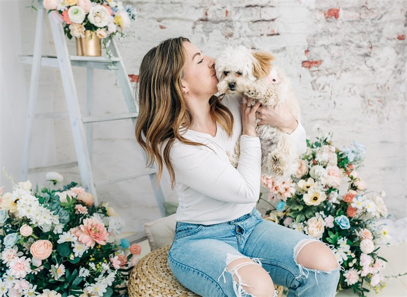 Kate Damaged Brick White Wall  Backdrop for Photography Designed by Pine Park Collection - Purezens