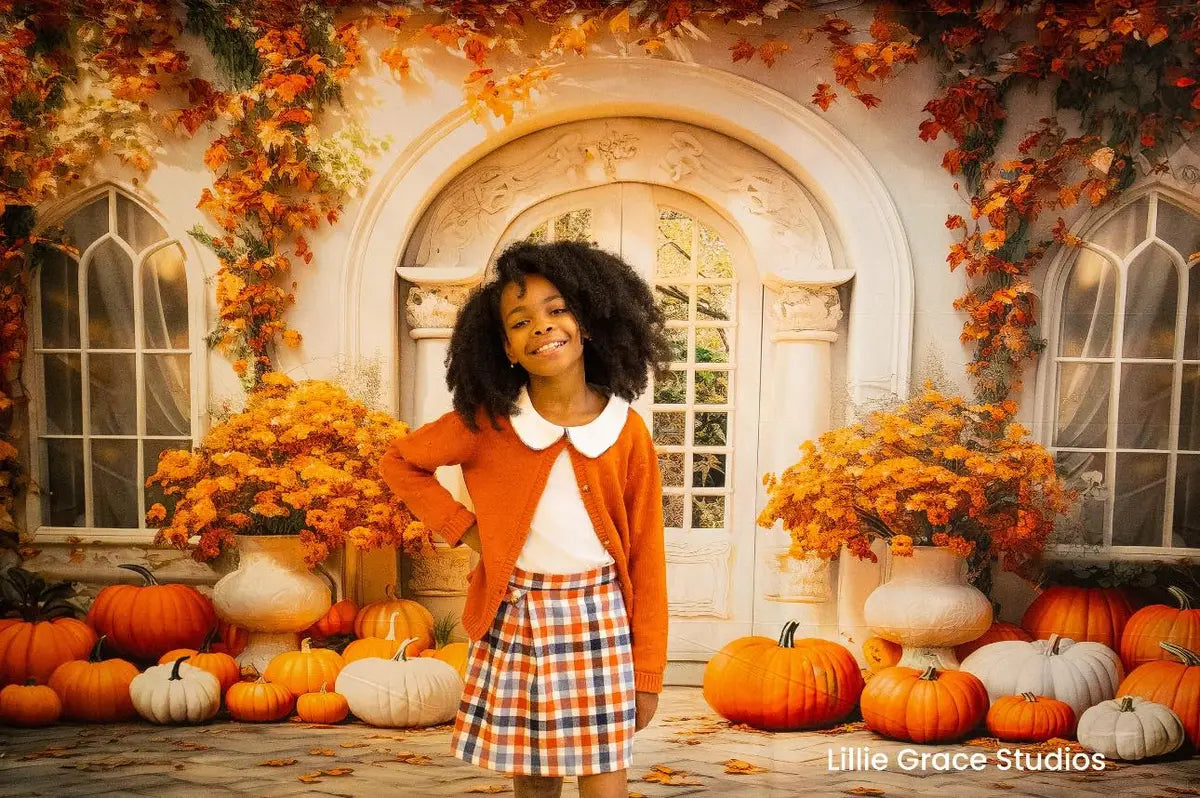 Kate Autumn Pumpkin White Door Backdrop Designed by Emetselch