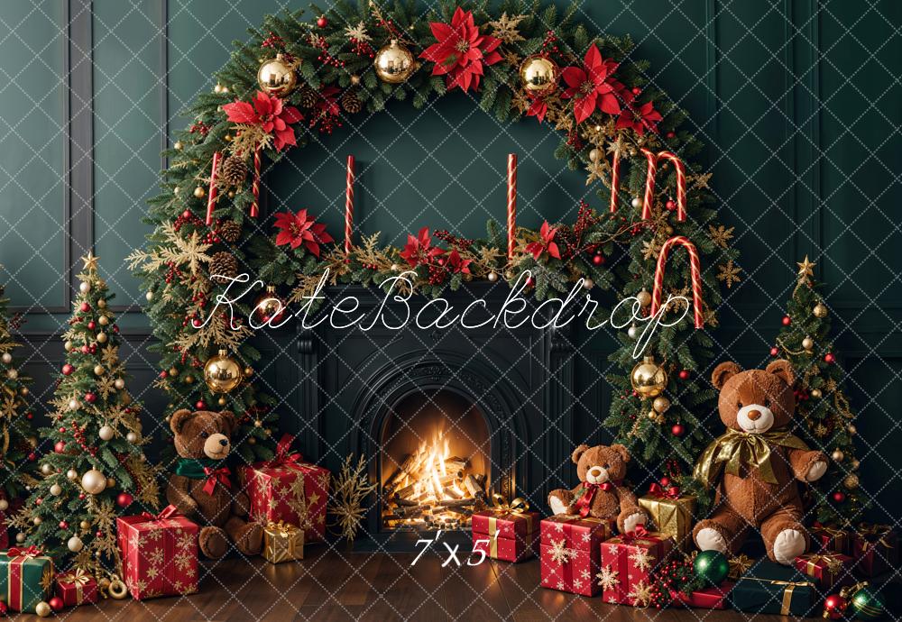 Kate Christmas Tree Fireplace Wreath Teddy Bear Backdrop Designed by Emetselch