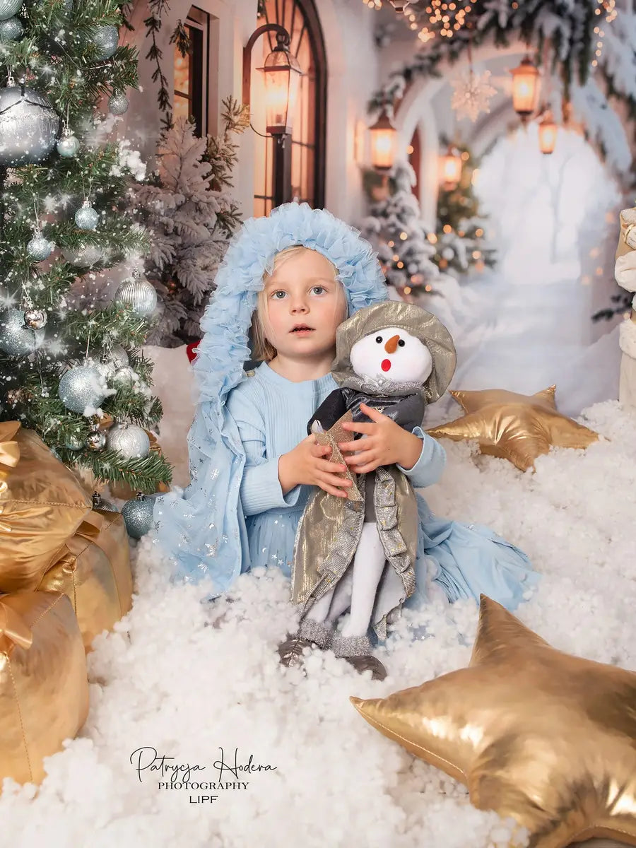 Kate Winter Retro White Flower Christmas Arch Hallway Backdrop Designed by Emetselch