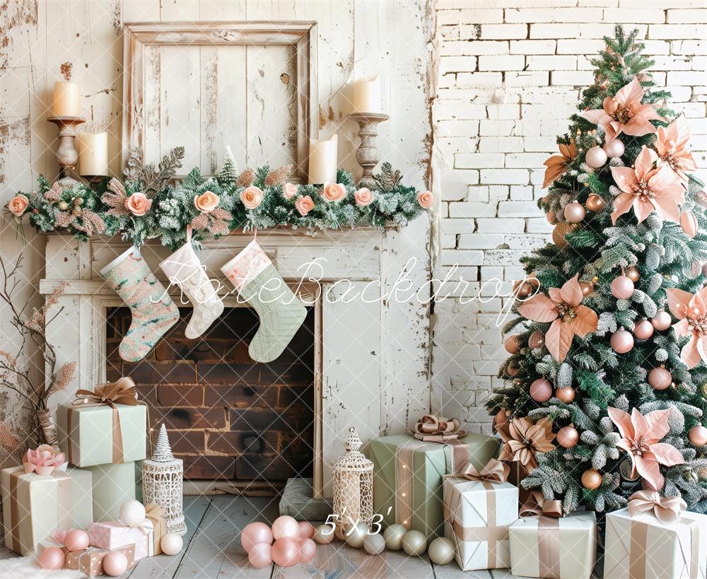 Kate Christmas Tree Fireplace Stockings Backdrop Designed by Patty Roberts