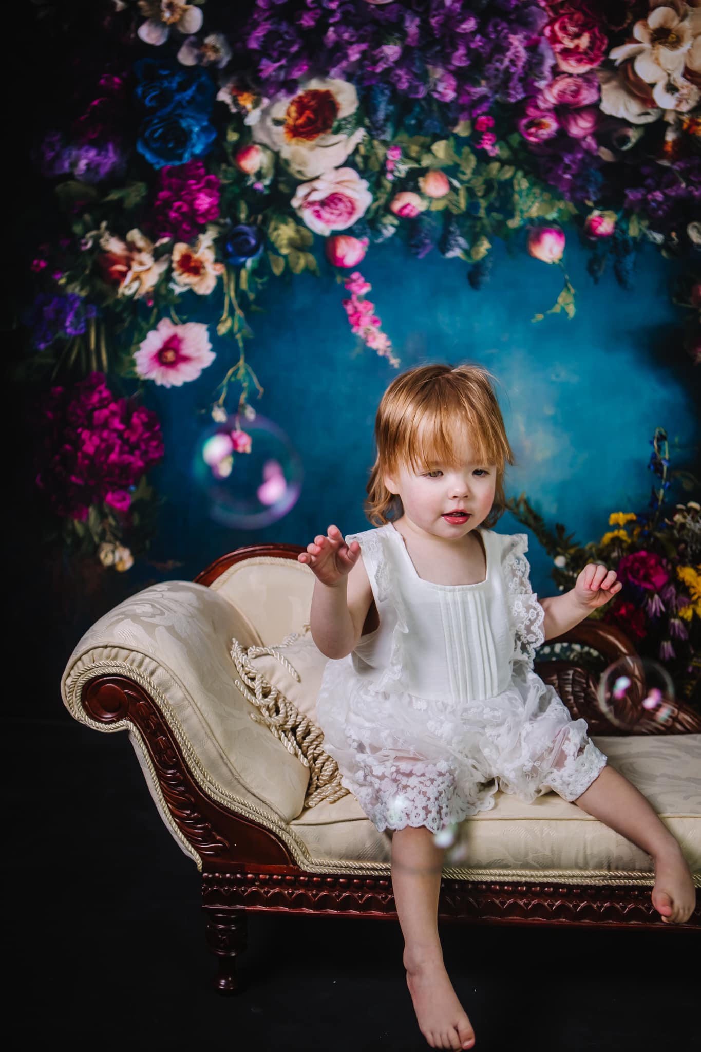 Kate Spring Fine Art Oil Painterly Floral Dark Teal Backdrop Designed by Mini MakeBelieve