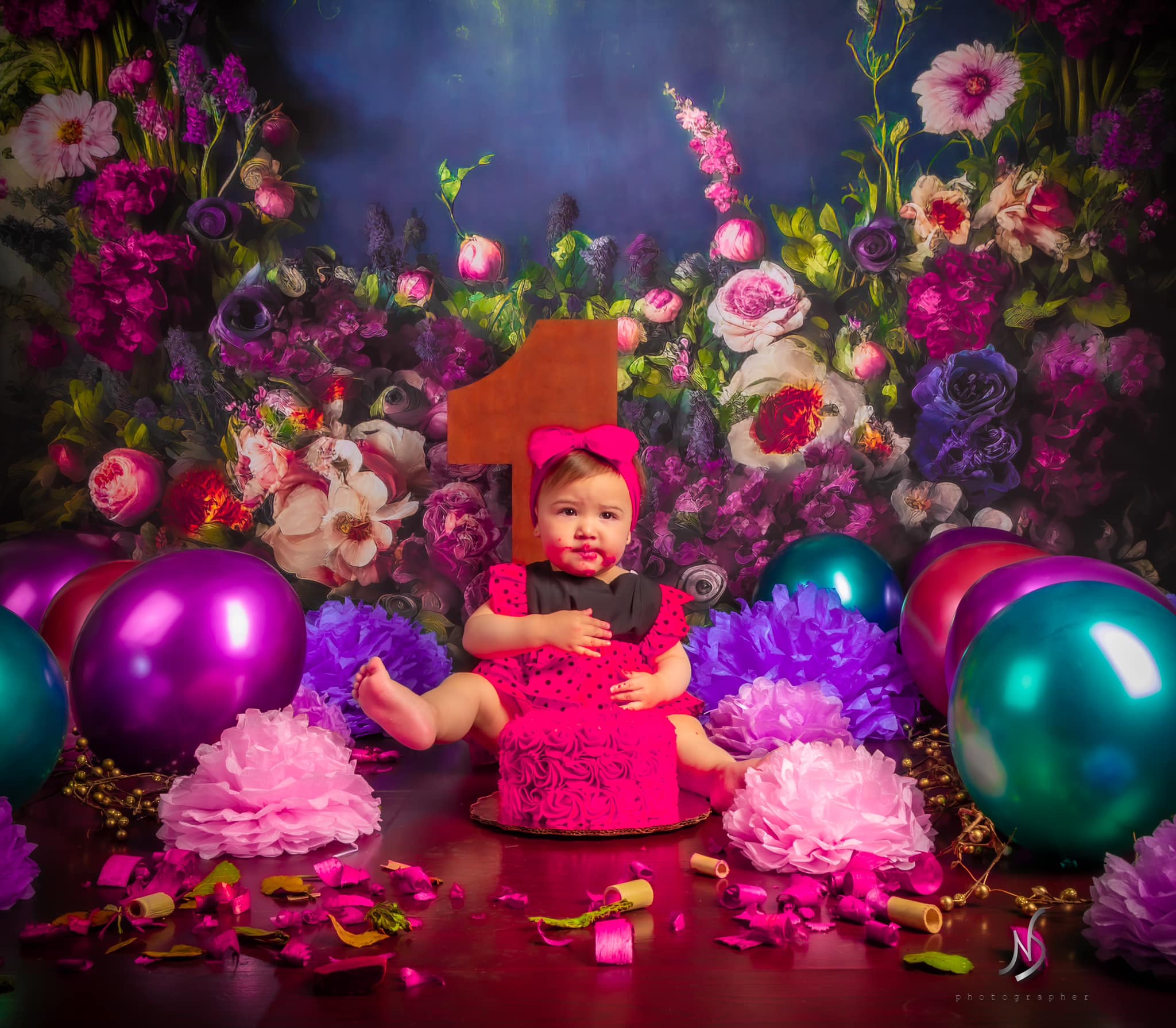 Kate Spring Fine Art Oil Painterly Floral Dark Teal Backdrop Designed by Mini MakeBelieve