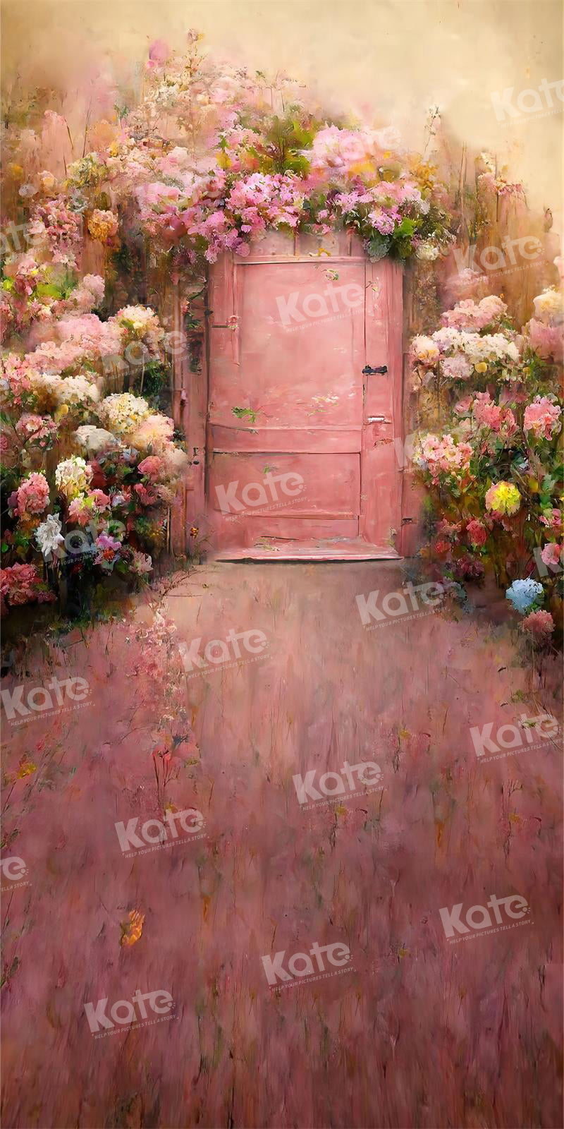 Kate Spring Retro Painting Blooming Flower Door Backdrop for Photography
