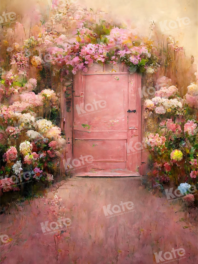 Kate Spring Retro Painting Blooming Flower Door Backdrop for Photography