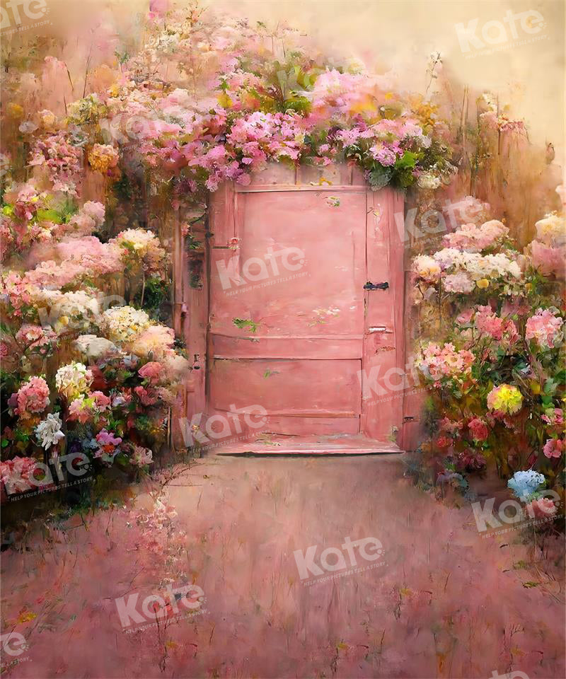 Kate Spring Retro Painting Blooming Flower Door Backdrop for Photography