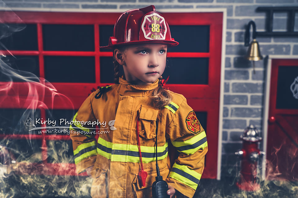 Kate Fire Station Backdrop Fire Fighting Brick designed by Arica Kirby - Purezens